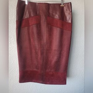 ANDREW MARC faux suede leather Red Pencil Skirt full control waistband